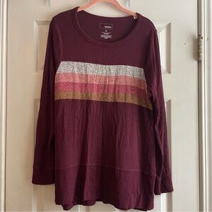 Sonoma Medium Purple Striped Long Sleeve Tunic Sweater with Side Slits
